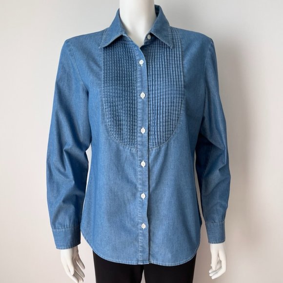 J. McLaughlin Chambray Button Front Long Sleeve Shirt - Picture 1 of 10